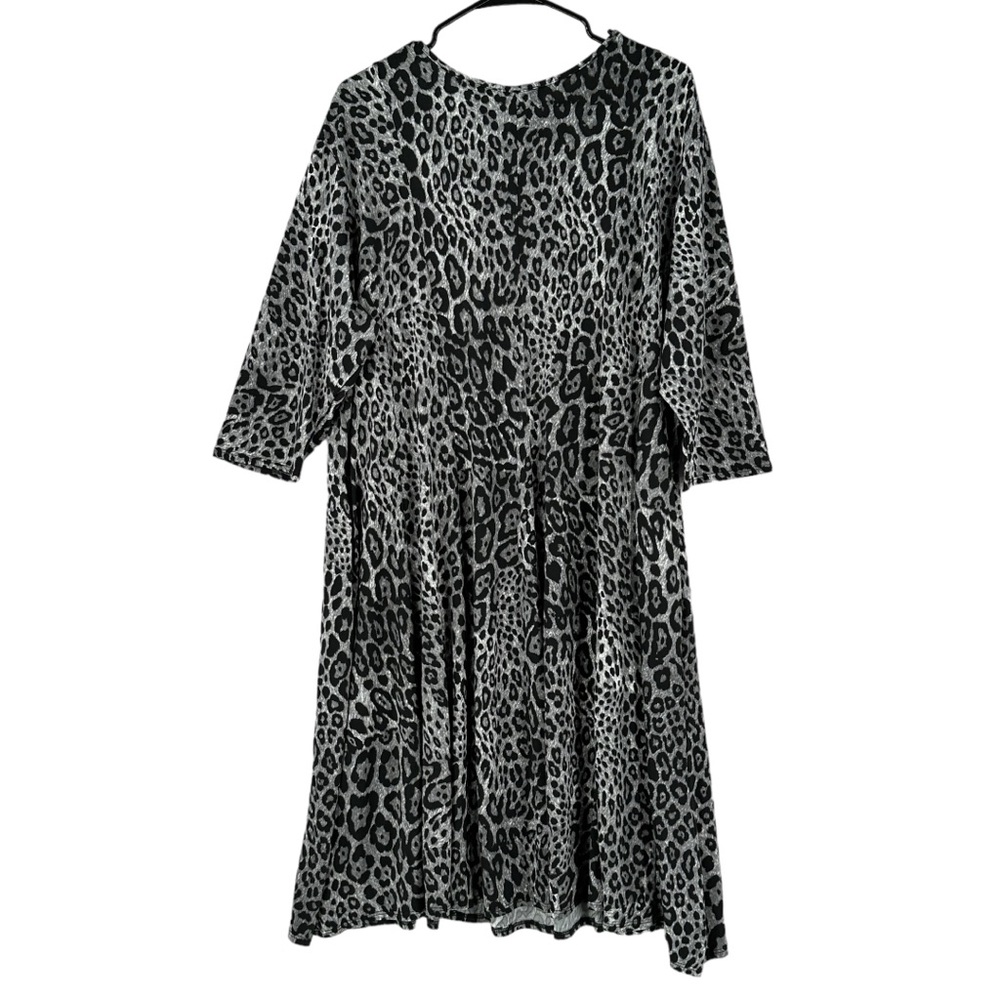 Esteez Women’s Short Sleeve Leopard Print Midi Dress W/Pockets Black/Grey Sz 2X